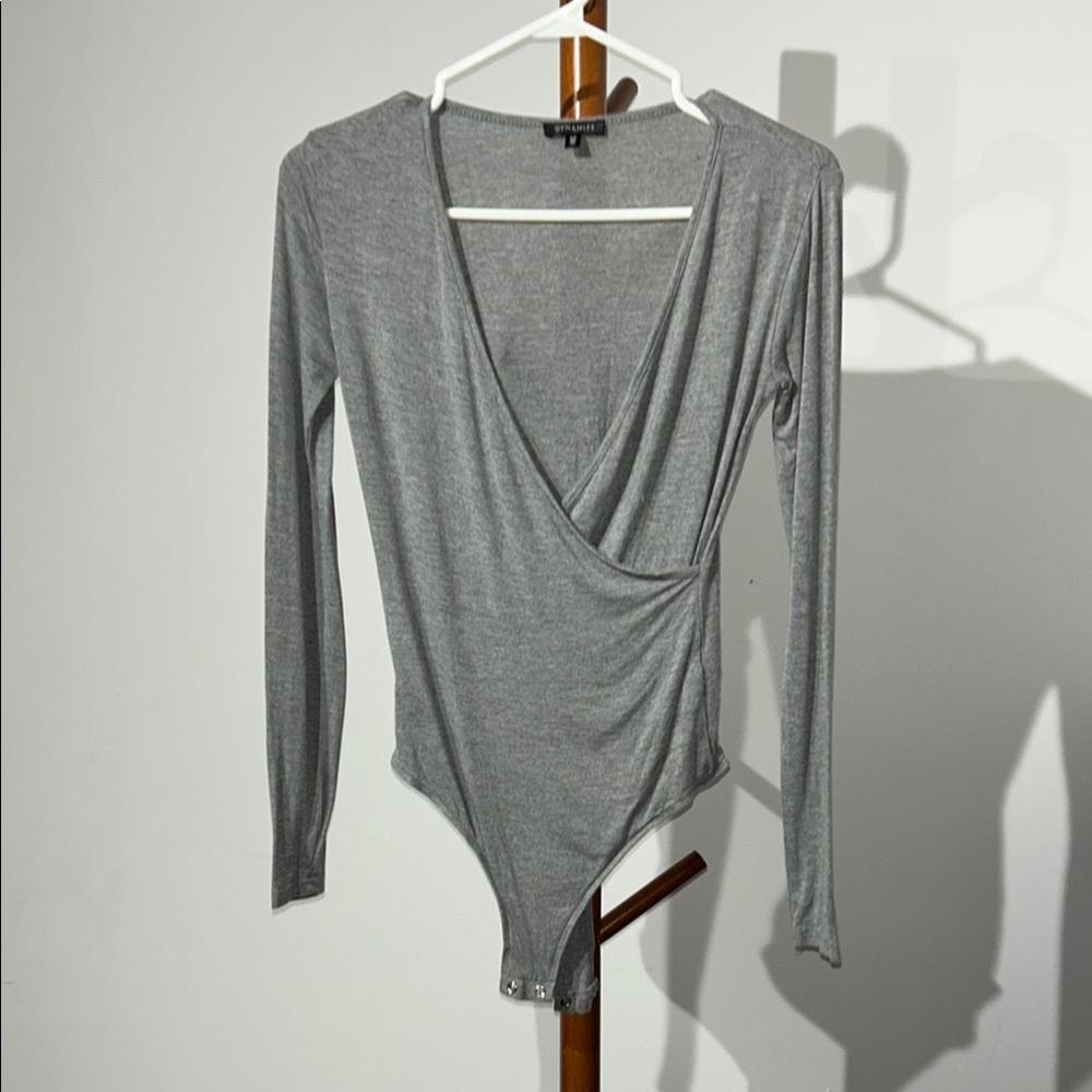 Dynamite Gray Wrap Long Sleeve Bodysuit